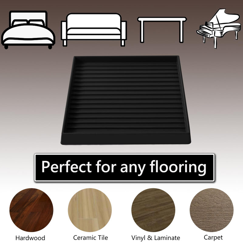 5x5 Square Rubber Furniture Caster Cups, Anti-Sliding Furniture Pads Bed Stopper Floor Protectors with Grip - Protect Any Flooring 5"x5" 4 Pcs Black