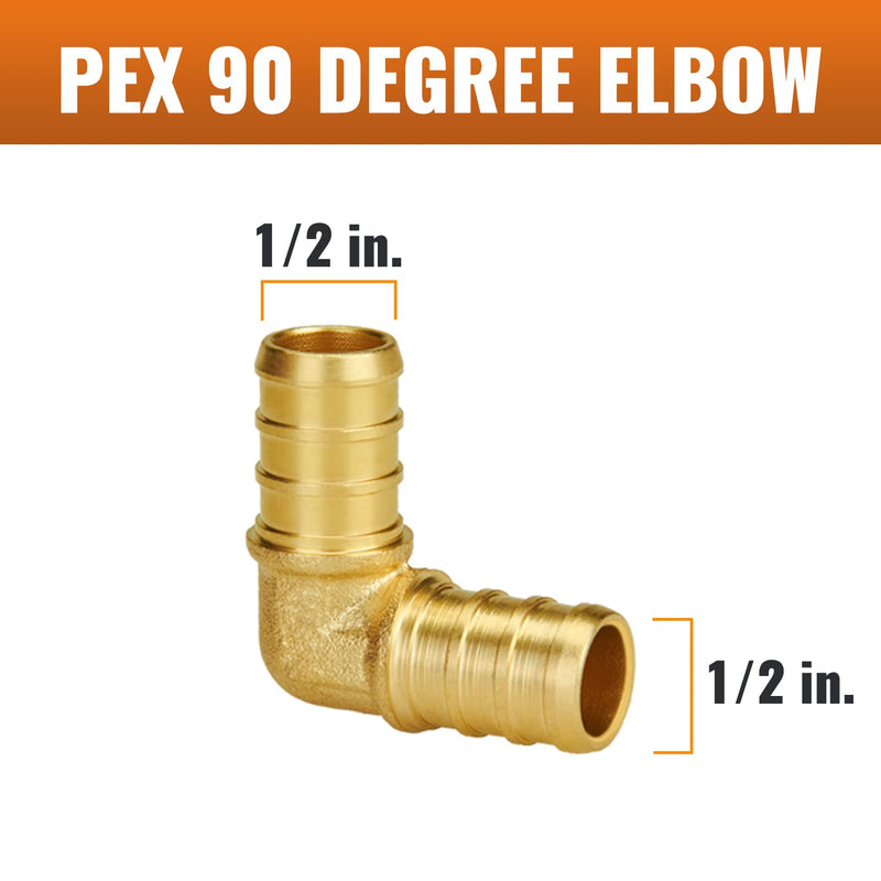 SUNGATOR Pex Fittings 1/2 Inch, 25-Pack 1/2" Pex 90 Degree Elbow, No Lead Brass, 1/2 Inch Pex Fittings For Pex Pipe, NSF, UPC Certified 1/2", 25 Pack