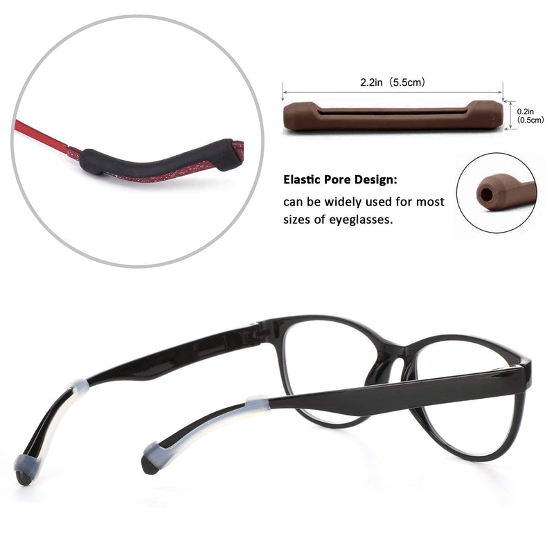Benvo 12 Pairs Eyeglasses Retainers Silicone Glasses Temple Holders Anti-slip Protectors Comfort Eyewear Spectacle Stay Put Glasses Stoppers for Sport, Study(4 Variety Designs in Black, Clear, Brown) Black+clear+brown