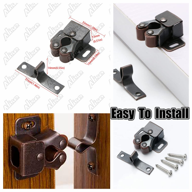 Alise Cabinet Door Latch,Cupboard Closet Doors Catch Closer Double Ball Roller Latches,Cold Rolled Steel Oil-Rubbed Bronze Copper CA1000-12P(Pack of 12) Oil Rubbed Bronze