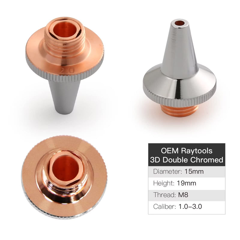Raytools 10PCS 3D Laser Nozzle M8 Dia.15mm H19mm Caliber 1.0-3.0 Thread M8 Raytools 3D Cutting Nozzle Double Layer Chromed For Raytools 3D BT240S BM109 Double Chrome Layer