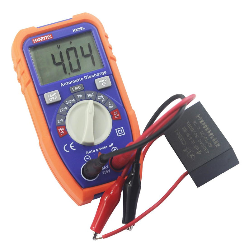 Honeytek HK39L Capacitor Tester with LCD Backlight, Safety Jacket 1999 Display for Industrial Components Capacitor Test