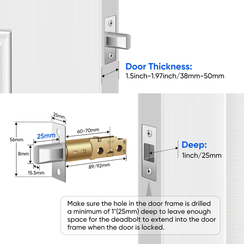 Fingerprint Smart Door Lock, Keyless Entry Deadbolt, Electronic Biometric Deadbolt with Phone/Watch App Control, Auto Lock with Touchscreen Keypad for Bedroom, Front Door, 7 Ways to Unlock without handle