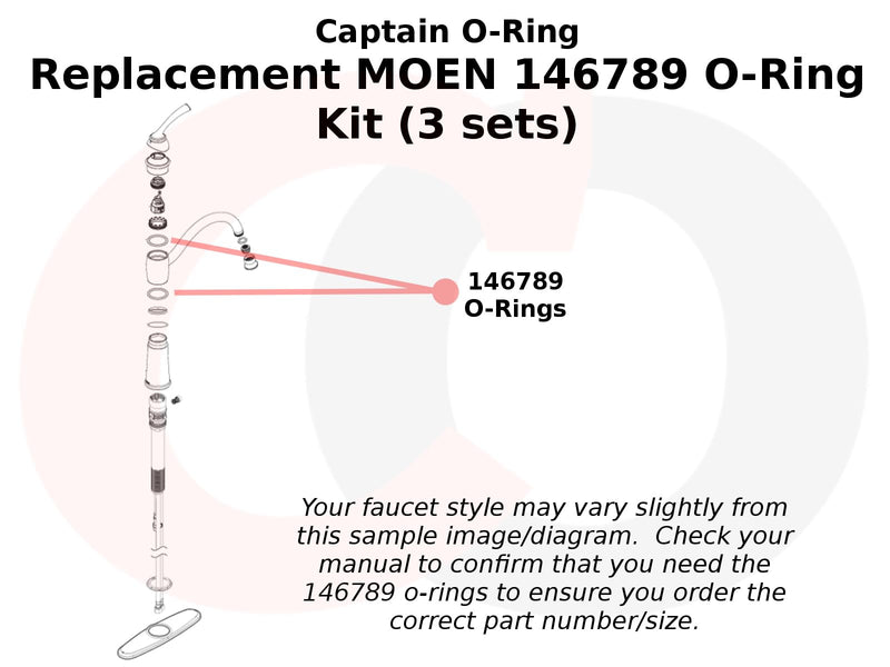 Captain O-Ring – Replacement 146789 O-Rings for Specific Moen Single-Handle Lever Kitchen Faucets (3 Sets, 6 orings)