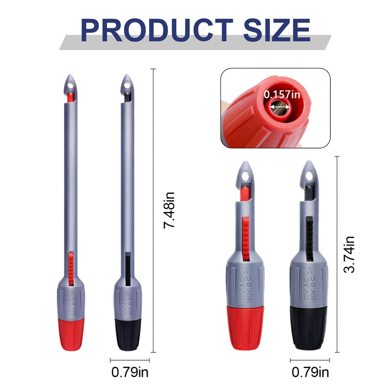 Wire Piercing Probe‌ Test Leads Set with 2mm/4mm Banana Plugs - Insulation ‌Piercing Probes‌ Clips for Safe Multimeter Testing on Automotive Electrical Circuits, Wires, and Terminals （4mm Long-Short） 4mm Long- Short 4PCS
