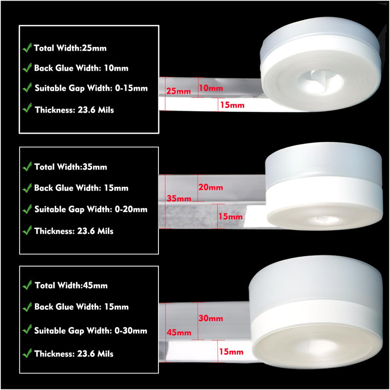 Silicone Seal Weather Stripping Tape 16.5 Feet Strip Bottom Draft Insulation Stopper Tape Weatherproof Soundproof for Door or Window Bathroom Shower Glass Gaps（45mm*5m） 45 MM 16.5FT