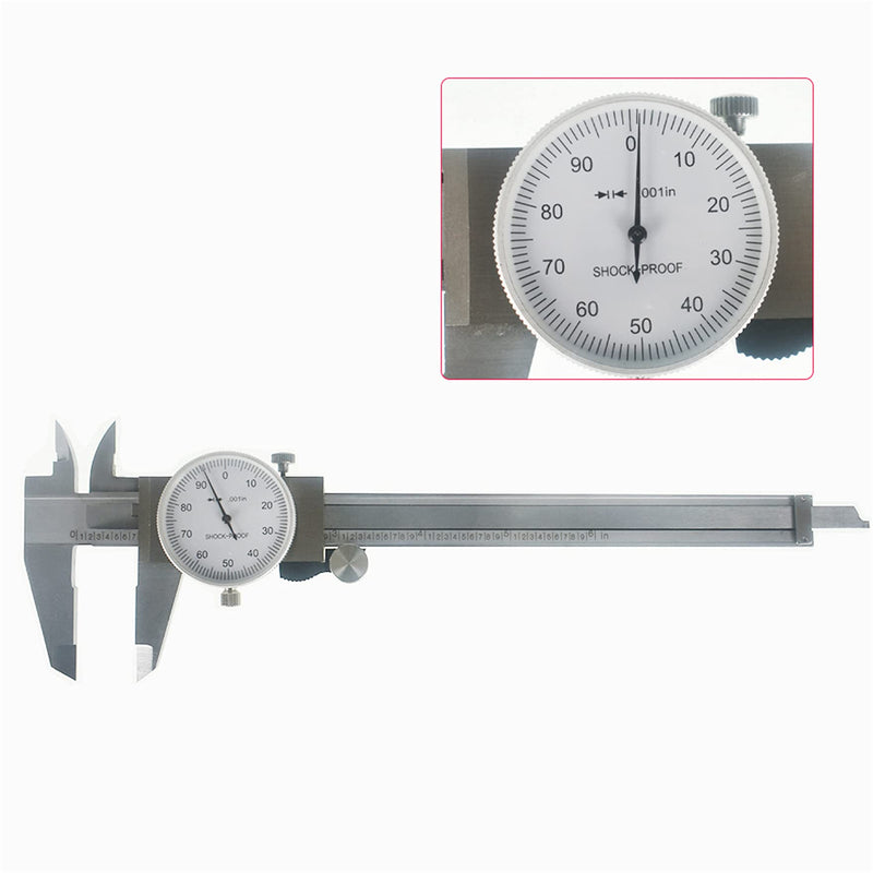 6 Inch 0.001 Precision Dial Caliper Stainless Steel Shockproof 4-Way Measurement with Plastic Case, Good Caliper Measuring Tool