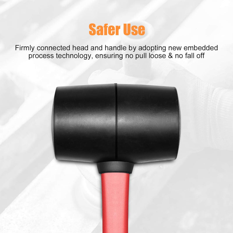 Fiberglass Handle Rubber Mallet Hammer Set, 8 OZ and 16 OZ, Soft Blow Tasks without Damage, Black with Red, 2 Packs