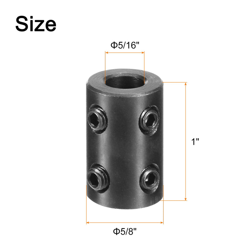 uxcell Shaft Coupling 5/16" Bore, 5/8" OD, 1" Length, Black Oxide Plated Steel Rigid Coupling, Motor Wheel Coupler, (4 Set Screws)