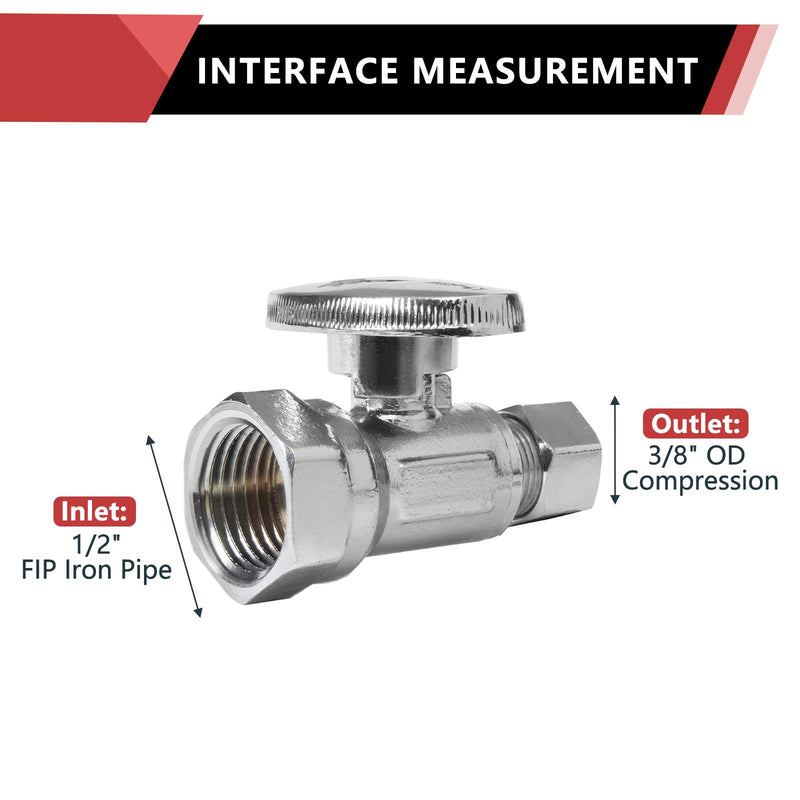 10Pcs EFIELD 1/2"FIP x 3/8"OD Compression Straight Stop Valve(VALVE059-10) Pack of 10