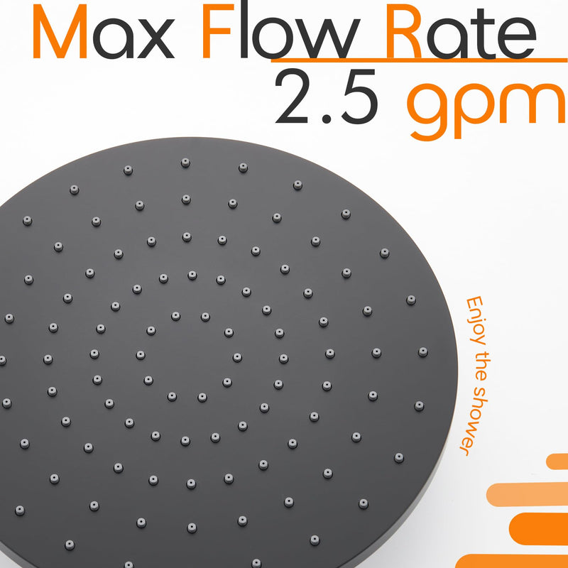 Rained Waterfall Shower Head 10-inch Large Overhead Showerhead High Flow 2.5 GPM with Adjustable Swivel Ball Joint, Matte Black SH001MB-D10 1 Pack