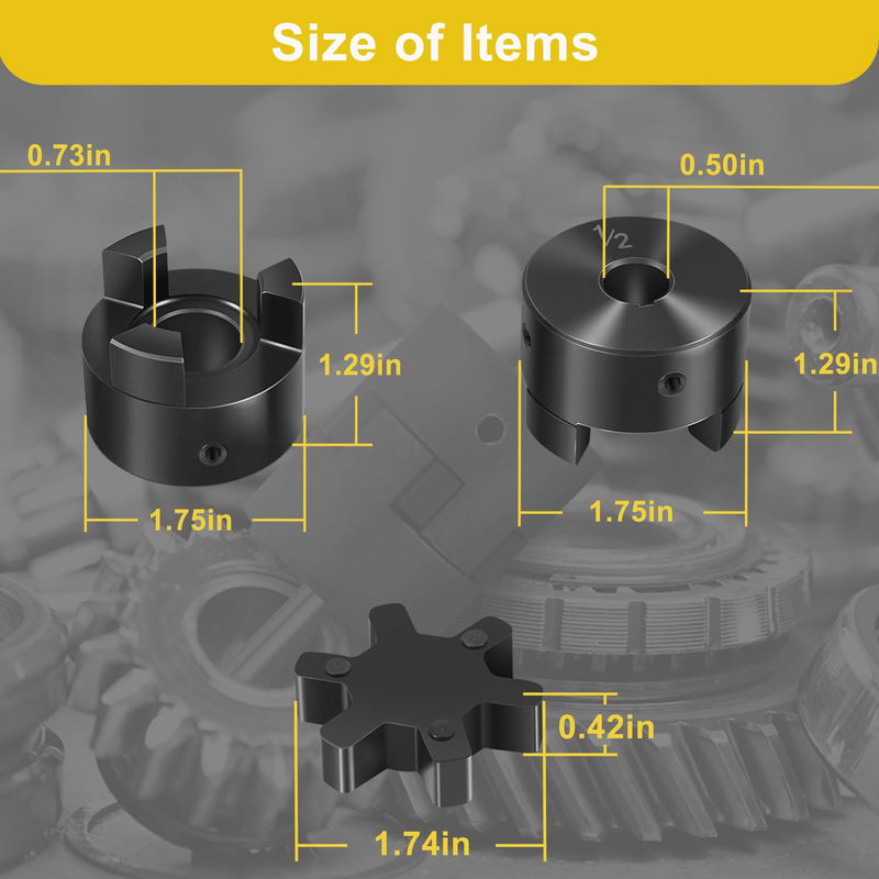 1/2" to 3/4" L075 Flexible 3-Piece L-Jaw Coupling Coupler Set & Buna-N NBR Rubber Spider for Log Splitter Hybrid Equipment