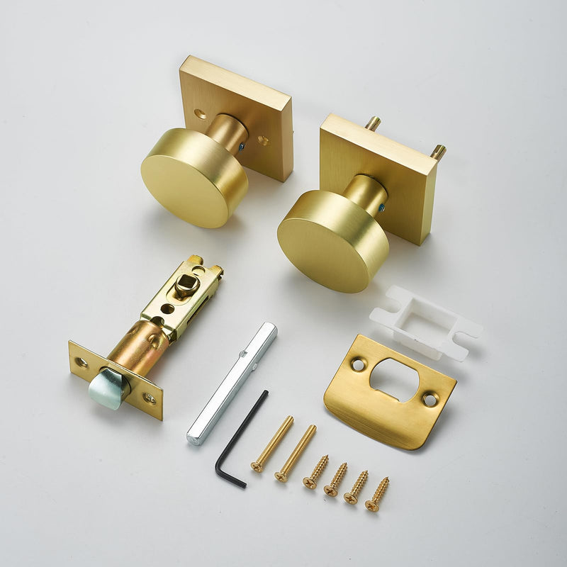 Gold Door Knobs,Passage Modern Satin Brass Door Handles Square Rosette for Interior Hallway Closet Passage