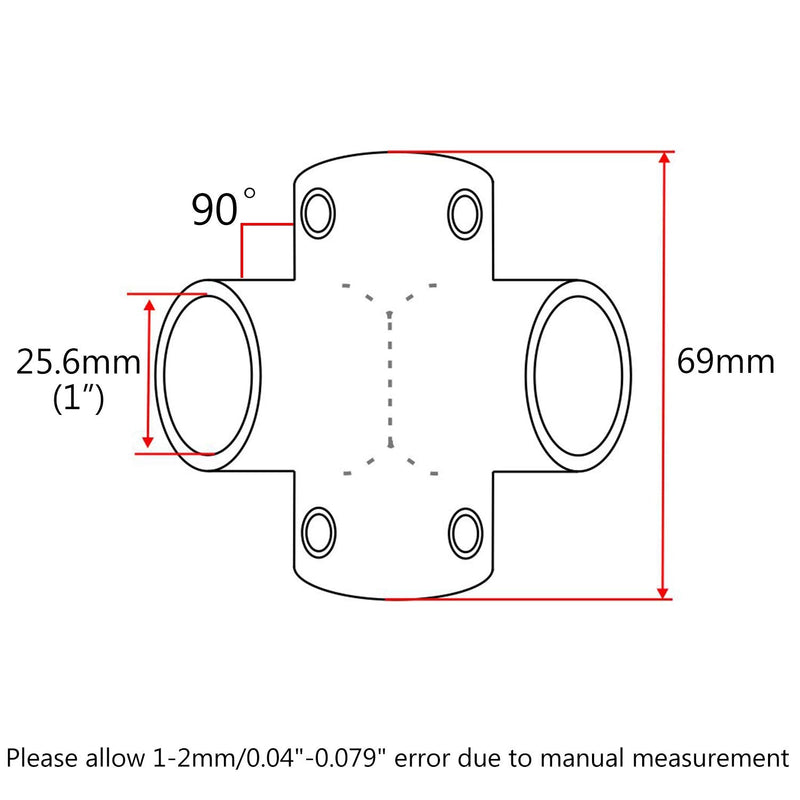NRC&XRC Marine Grade 316 Stainless Steel Mirror Polished Hand Rail Fitting-90 Degree 7/8inch 4 Way Corner Elbow,7/8 inch Pipe Hand Rail Tee one piece for 25mm(1") tube