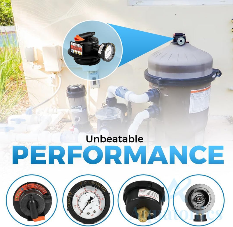 Replacement DEX2420MAR2 Manual Air Relief Valve Assembly with Pressure Gauge and O-Rings - Compatible with Hayward Pro Grid DE Filters, SwimClear Cartridge Filters - Durable Pool Filter