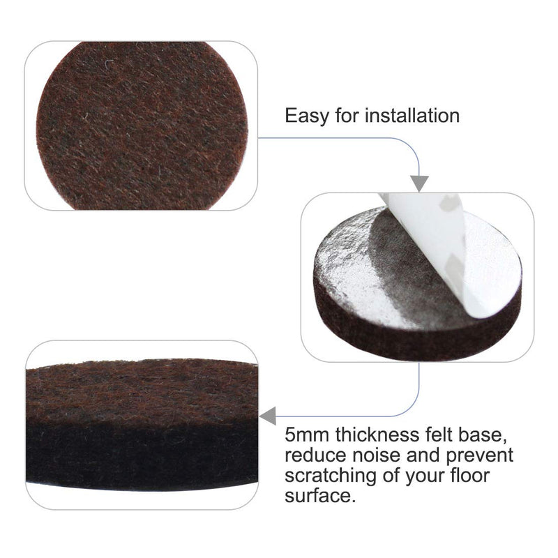 uxcell 300pcs Furniture Felt Pads Round 3/4" Self-Stick Anti-Slip Scratch Resistant Pads for Cabinet Chair Feet Floor Protector Brown (Pack of 4) 300pcs,3/4" (Pack of 4)
