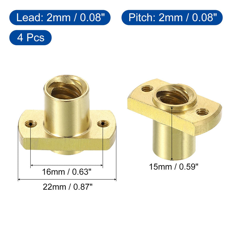 uxcell 4Pcs Tr8x8 Lead Screw Brass Nut, Trapezoidal Screw Diameter 10mm Pitch 2mm Lead 8mm (4 Starts) for A 3 CR-10 CR-10s Z Axis CNC 3D Printer Parts 4