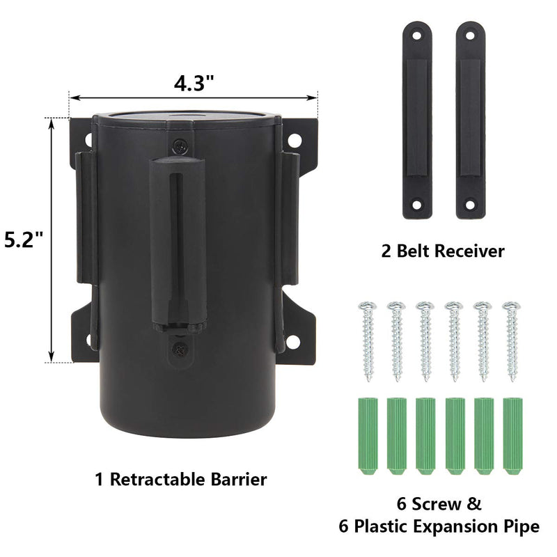 A-KARCK Wall Mount Retractable Belt 16 Foot, Crowd Control Wall Barrier with Steel Case Black and Yellow Belt with Caution: DO NOT Enter