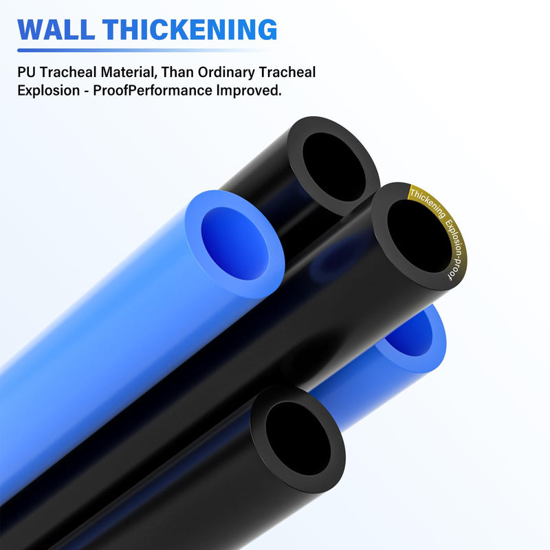 TAILONZ PNEUMATIC Black 1/4 Inch OD 10 Meter 32.8ft PU Polyurethane Air Tubing Kit Pipe Hose Air Line Tubing Air Hose Fittings Push to Connect Fittings(27PCS) 1/4" OD