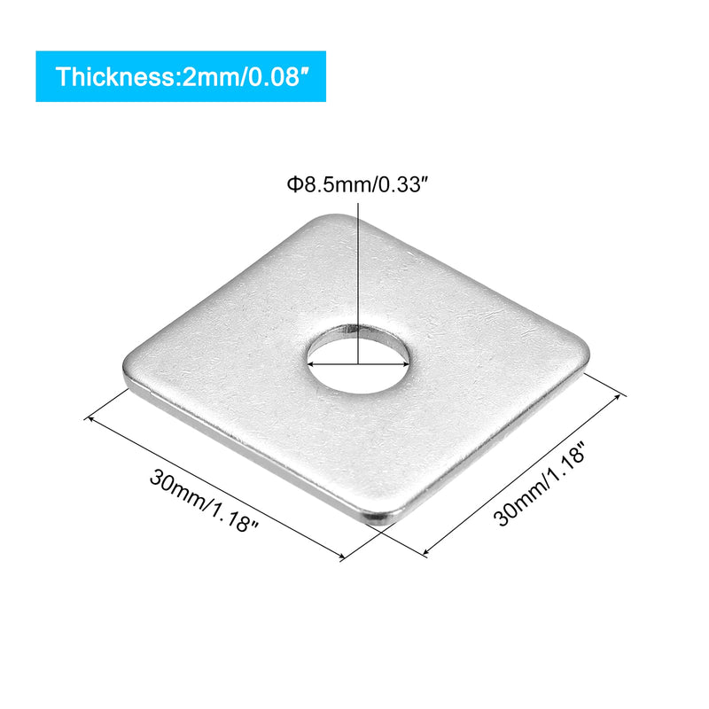 uxcell Square Washer, 5pcs M8x30x30x2mm 304 Stainless Steel Square Plate Washers Flat Pad Spacer Gasket for Hardware Fastener 5