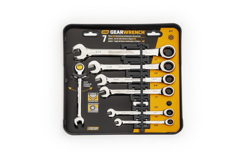 GEARWRENCH 7 Pc. 12 Point Ratcheting Combination SAE Wrench Set - 9317 7 Piece SAE