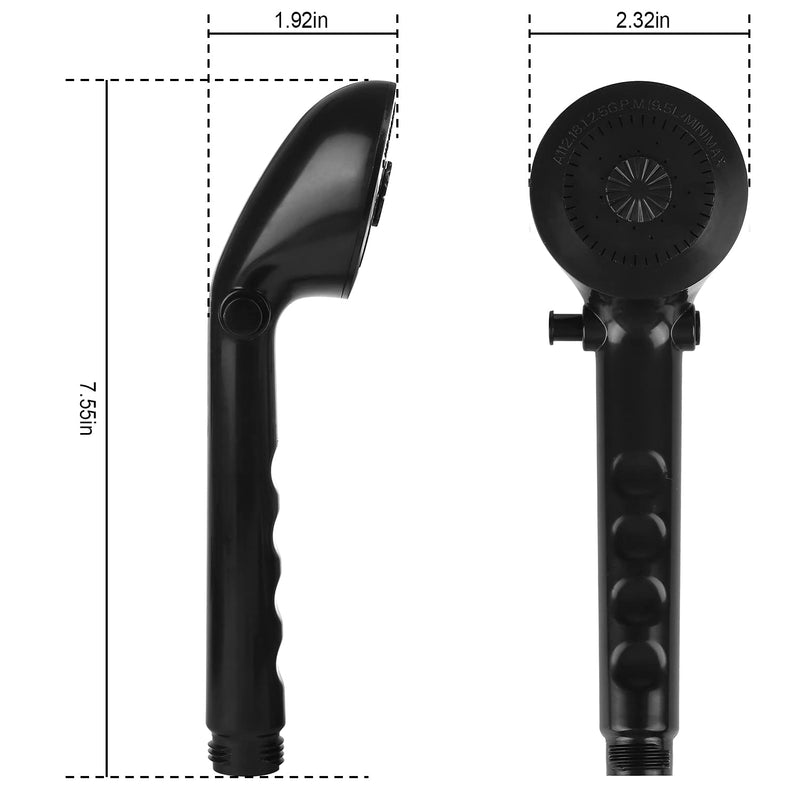 RV Shower Faucet w/Showerhead and Hose - Outdoor Non-Metallic Shower Parts On-Off Handheld Shower Head Valve Diverter Replacements for RVs, Fifth Wheels, Motorhomes,Travel Trailers,Campers,Black Black w/ Black Knob