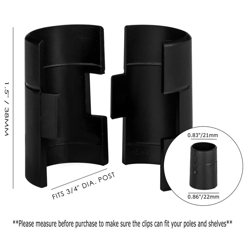 DuraSteel Wire Shelving Shelf Lock Clips / Shelving Sleeves - Fits with Thunder Group, Alera, Honey Can Do, Eagle, Regency, Metro and more - For 3/4" Post, Plastic, Black, Pack of 8 Pcs 3/4 Inch