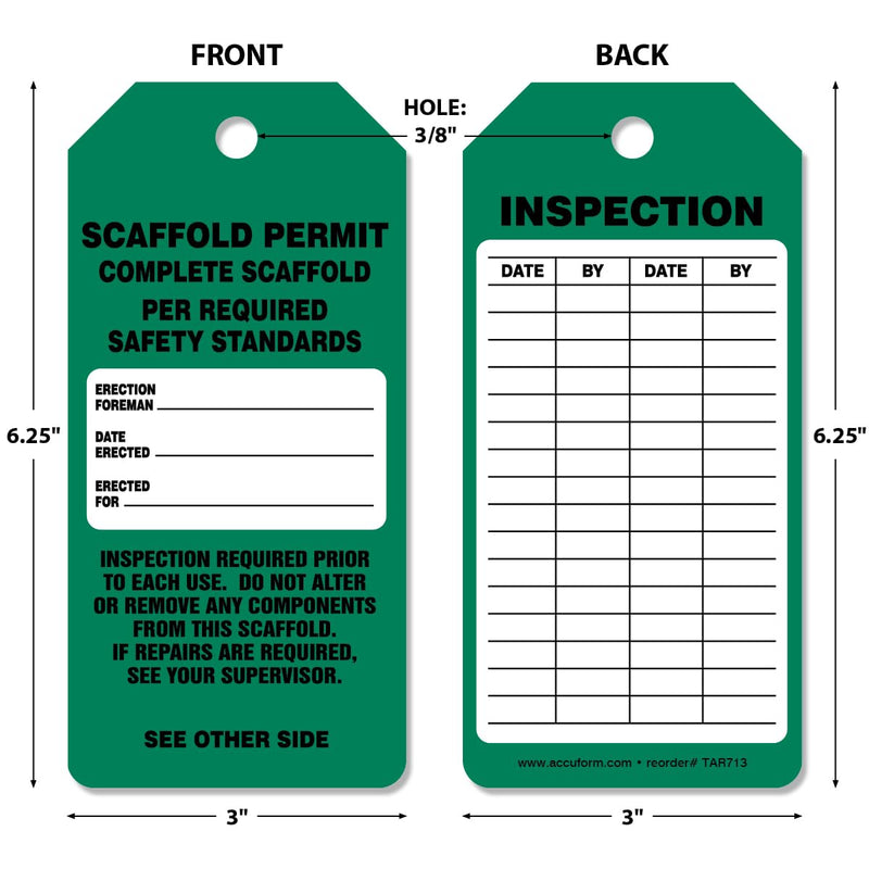 100 Scaffolding Tags by-The-Roll, Scaffold Permit - Complete Scaffold, US Made OSHA Compliant Scaffold Tags, Waterproof PF-Cardstock, Resists Tears, 6.25"x3", TAR713 100 Tags
