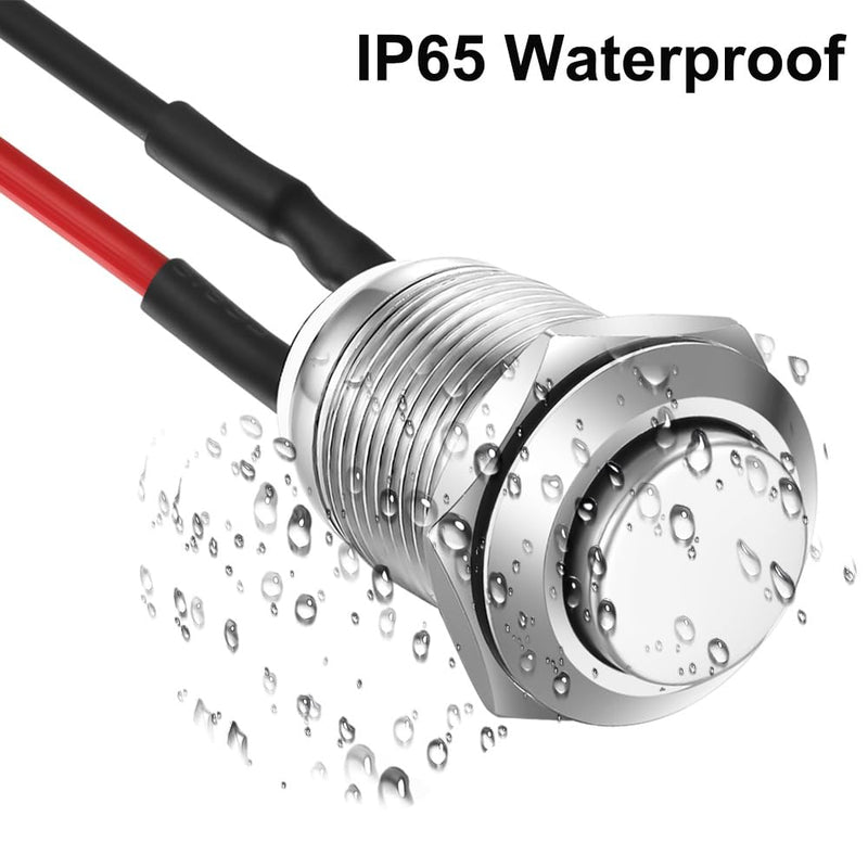 5pcs 12mm 2A 12V/24V/125V/250V AC Prewired Waterproof Push Button Momentary Stainless Steel Push Button On Off (High Head) SS-Momentary(High head)