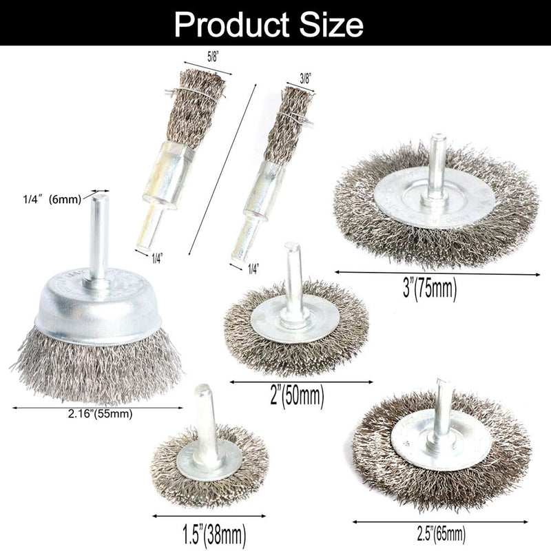 7PCS Stainless Steel Wire Wheel Brush, Coarse Crimped Cup Brush and End Brush Kit,Wire Brushes for Use in Machines