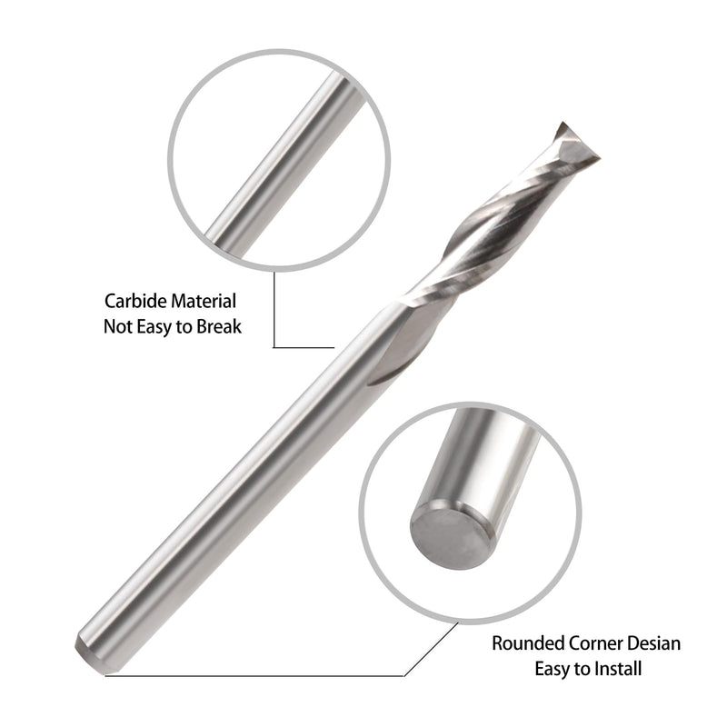 CNC Router Bits 1/8" Shank CNC Bit End Mill 1/16" Cutting Dia Flat Nose Carbide Endmill Two Flute Spiral Upcut Milling Cutter Tool Set for Wood PVC MDF Hardwood (10) 10