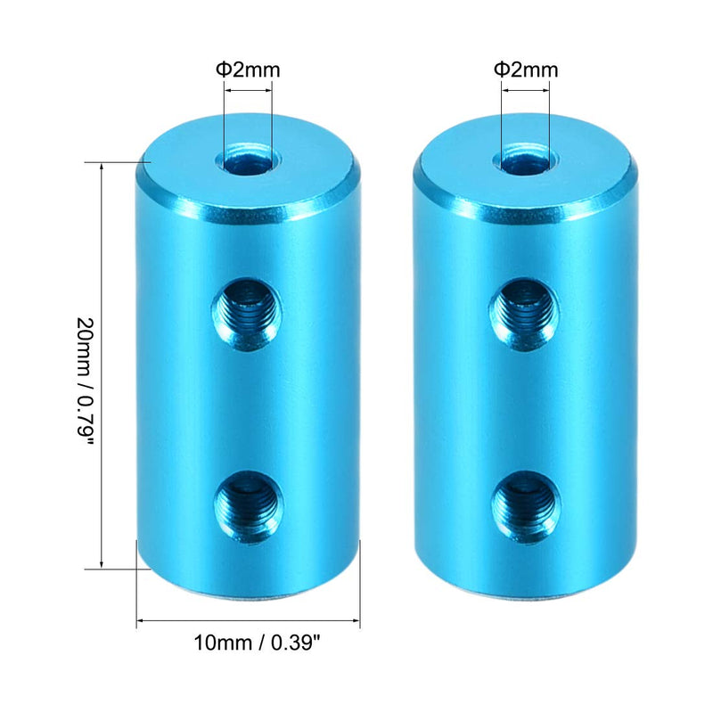 uxcell 2mm to 2mm Bore Rigid Coupling Set Screw L20XD10 Aluminum Alloy,Shaft Coupler Connector,Motor Accessories,Light Blue