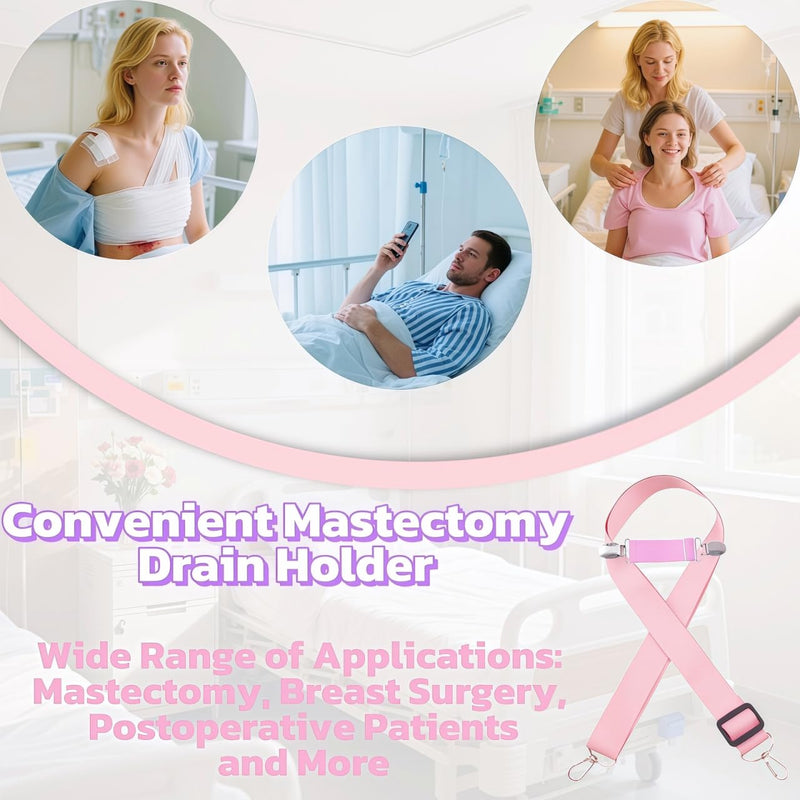 2Pack Shower Lanyard for Mastectomy Drain Holder, Adjustable Mastectomy Recovery Supplies & Post Tummy Tuck Surgical Drain Holder (Pink) Pink