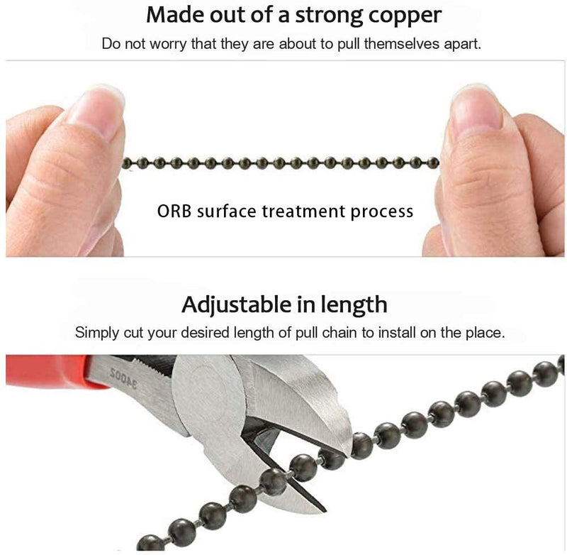 Ceiling Fan Chain Extender Light Pull Chain Set, 12 Inch Ornaments Extension Chains with Decorative Light Bulb and Fan Cord for Ceiling Light Lamp Fan Chain,Black Copper Black Copper