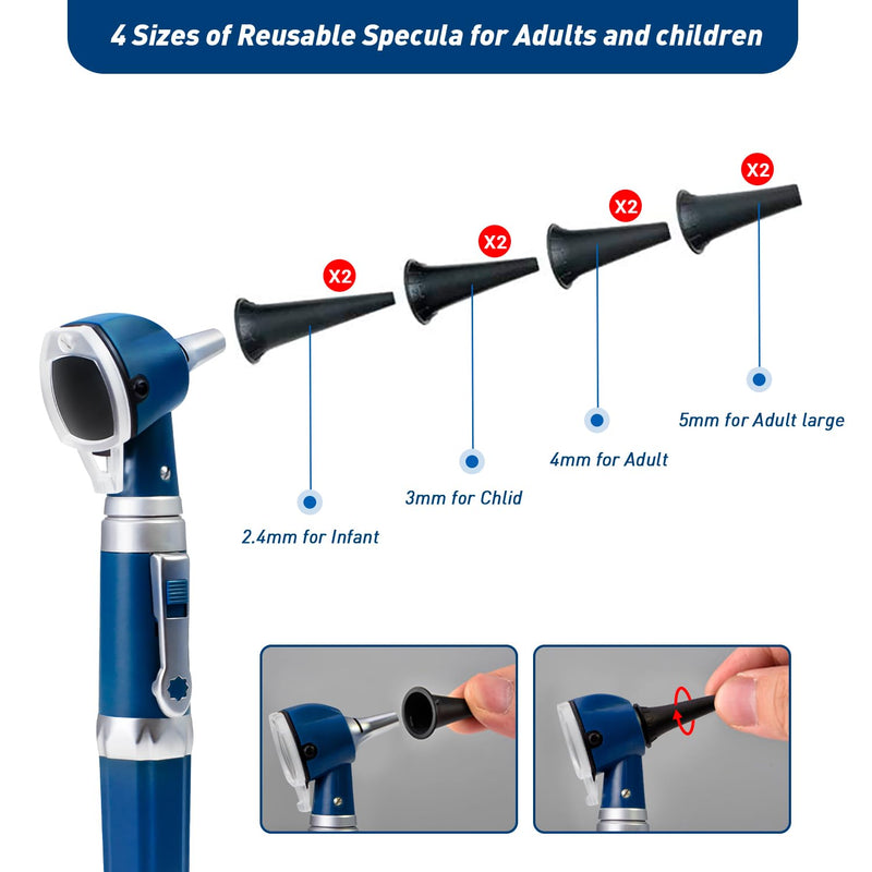 Scian Otoscope - Ear Scope with Light, Fiber Optic Otoscopes with Hard Plastic Case, Pocket Diagnostic Ear Infection Detector for Kids Adults Home Use (Blue) Blue