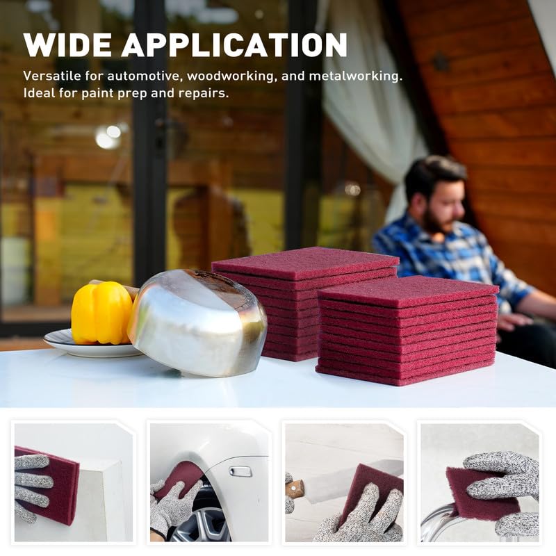 S SATC 6”×9” Maroon Scuff Pads, Pack of 20 Automotive Pads with Aluminum Oxide, Premium Sanding Pads for Surface Preparation, Scratch Removal, Paint Color Blend Prep, Automotive Autobody, Woodworking