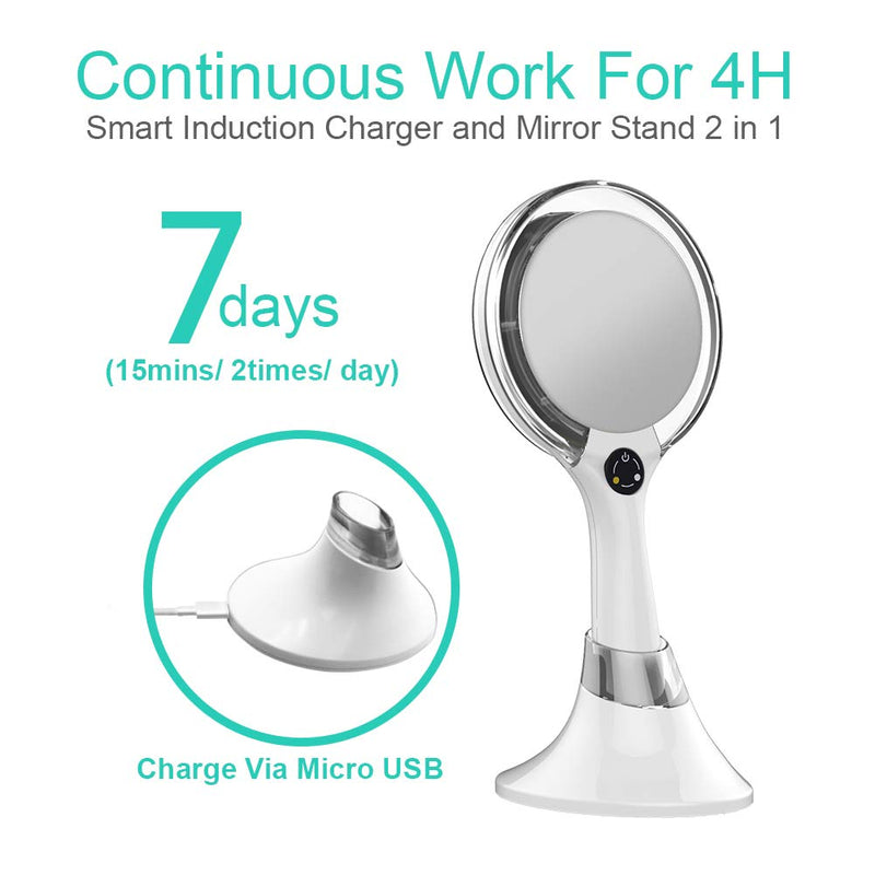 Starlite Handheld Rechargeable Lighted Makeup Mirror with Stand, 1X/5X Magnification, Dual Sided & Vanity Mirror with Bright and Warm Light, Cordless Rechargeable Mirror (White Colour) 10.5"L x 4.1"W