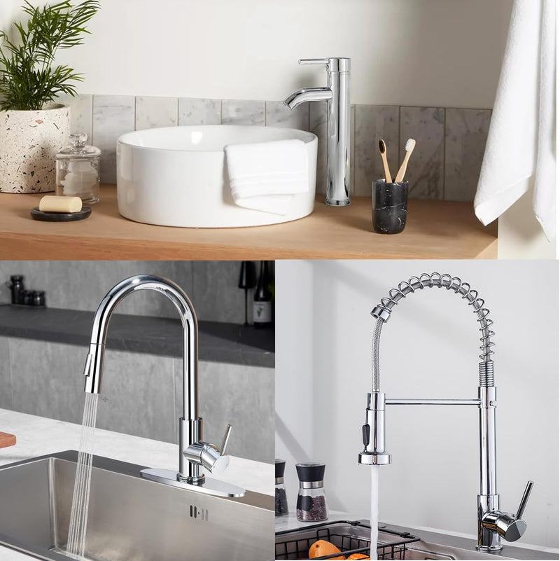 Single Faucet Handle Compatible with 40mm Tap Cartridge (Cartridge Stem 10 * 10mm) Faucet Replacement Handles Lever for Kitchen Basin Bathroom, Polished Chrome Finish Silver Handle1