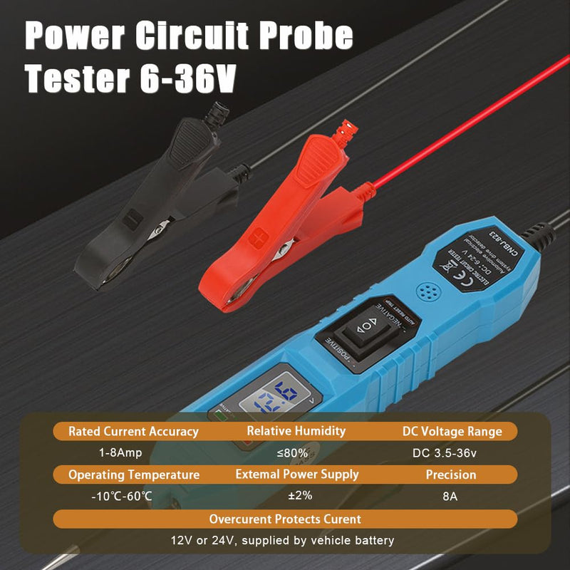 Power Circuit Probe Tester 3.5-36V AC/DC Power Tester Digital Display Short Circuit Finder with 14.76ft Long Leads