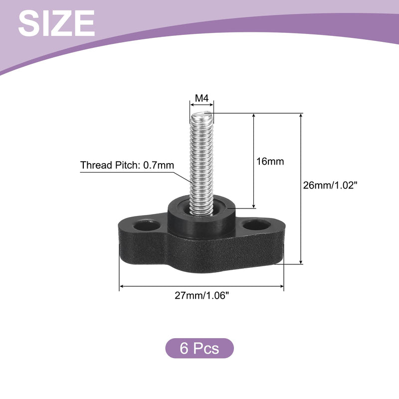 uxcell 6Pcs Tee Wing Knobs Thumb Screws, M4 x 16mm Clamping Screw Knob Male Thread 304 Stainless Steel T Shaped Thumb Screws Handle 27mm Dia. for Hand Tightening Knob Replacement, Black