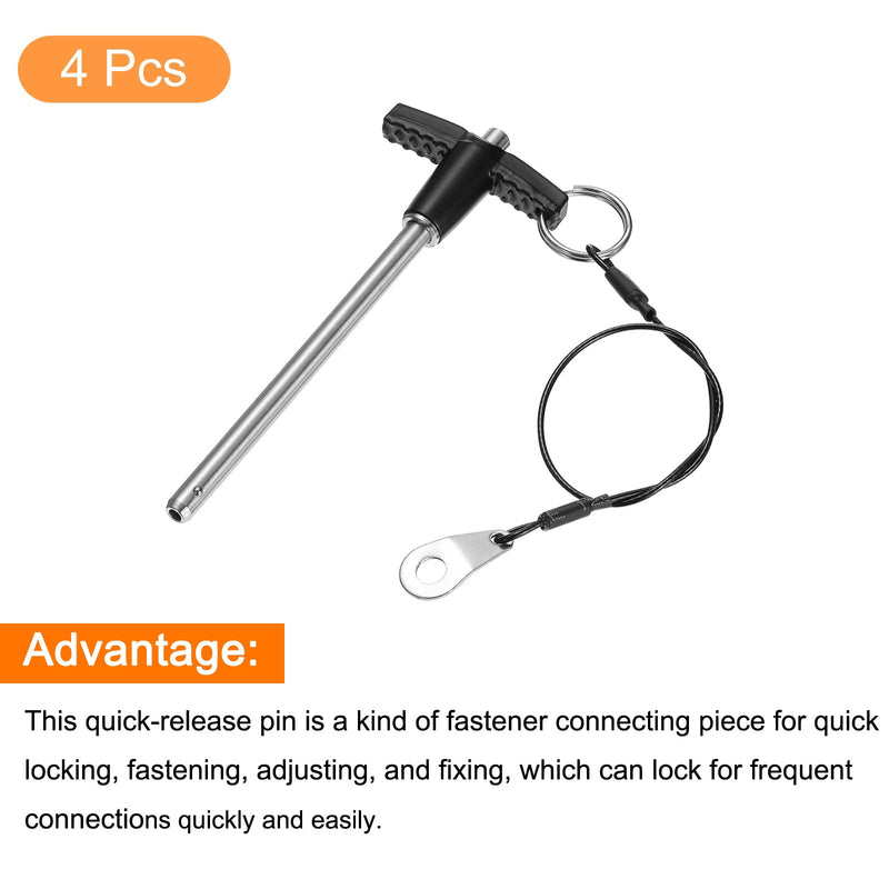 uxcell 4Pcs T Handle Lock Pins, 6mm x 80mm Usage Length Stainless Steel Push-Button Quick Release Pin 4