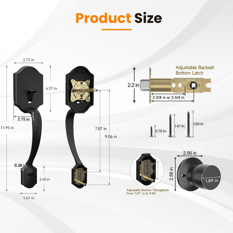 HOSOM Front Door Handle Set, Exterior Door Handle with Door Knob, No Lock, Entry Door Handleset for Right & Left-Handed Doors, Oil Rubbed Bronze