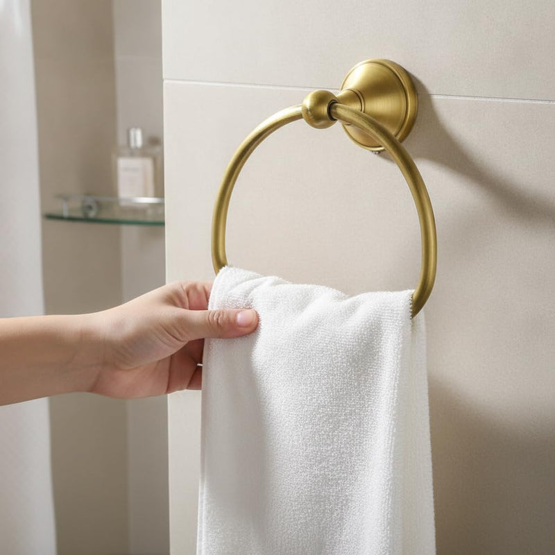 Brass Towel Ring,Antique Hand Towel Holder,Bathroom Antique Brass Hanger Towel Holder for Bathroom Wall Mounted Rustic Bath Accessories Half Round