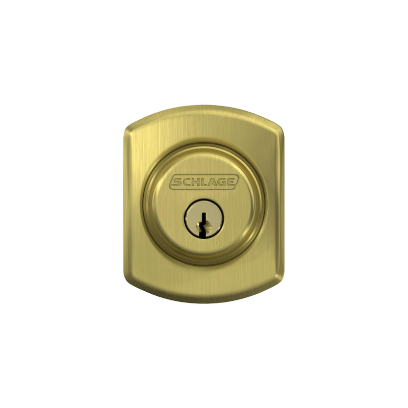 Schlage B60 N GRW 608 Deadbolt with Greenwich Trim, Keyed 1 Side, Highest Residential Security, Satin Brass
