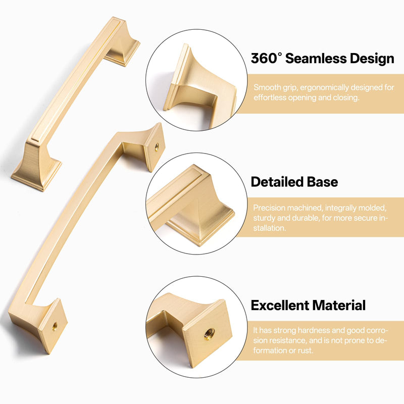 Liron Hardware 10 Pack Sleek Cabinet Handles for Cabinet Cupboard 5 Inch (128mm) Kitchen Gold Drawers Pulls Brushed Brass 5 Inches (128mm) Hole Center
