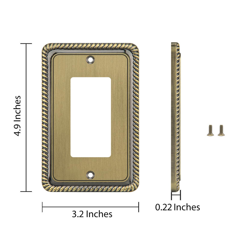 Henne Bery Rope Edge Decorative Wall Plate Switch Plate Outlet Cover (Single Decorator, 2 Pack, Antique Brass) Single Decorator 2PK