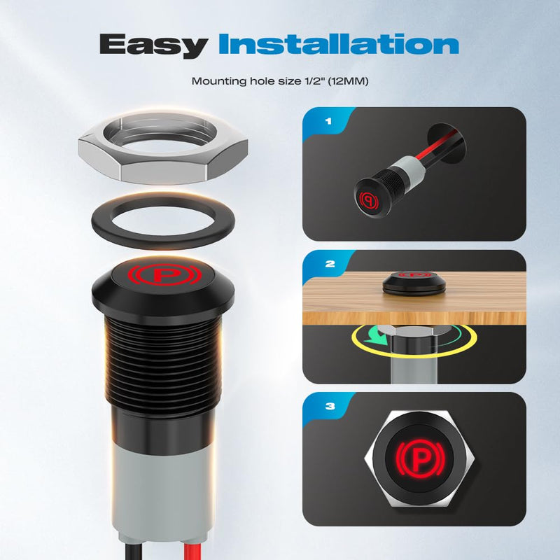 Indicator Light, 12V LED Small Indicator Light Waterproof 1/2" Panel Cutout 12V 24V Metal LED Indicator Pilot Dash Light with 145MM Wires -7PCS