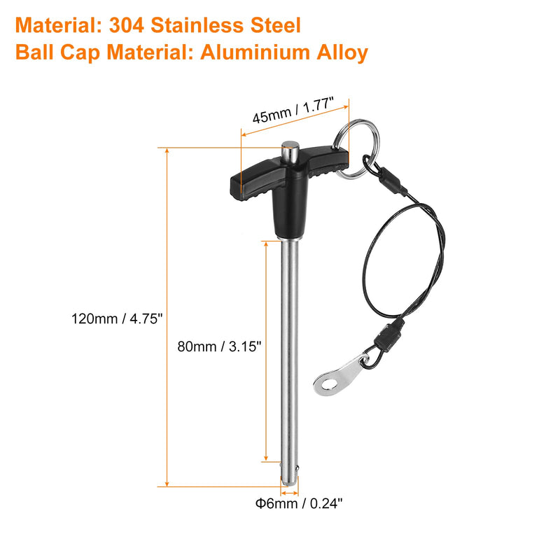 uxcell 4Pcs T Handle Lock Pins, 6mm x 80mm Usage Length Stainless Steel Push-Button Quick Release Pin 4