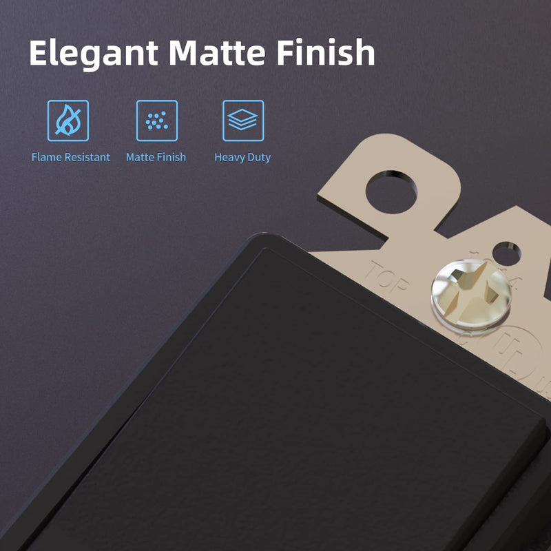 ELEGRP Matte Black Single Pole Decorator Light Switch, 15Amp, 120/277V, Decorative Paddle Rocker Switch Replacement, On/Off Wall Switch, Self-Grounding, Residential/Commercial Grade, UL/CUL (5 Pack) Without Wall Plate 5