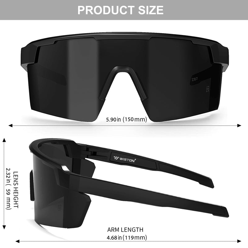 WISTON XL Z87 Sunglasses for Big Wide Heads Men Women,TR90 Ultralight UV400 Protection Sun Glasses Z8224 Black -Non Polarized